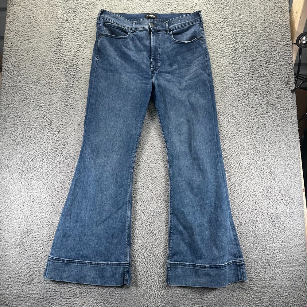Express Jeans Womens 14 Blue Cotton Denim Flared Hi-Rise Faded Stretch Workwear